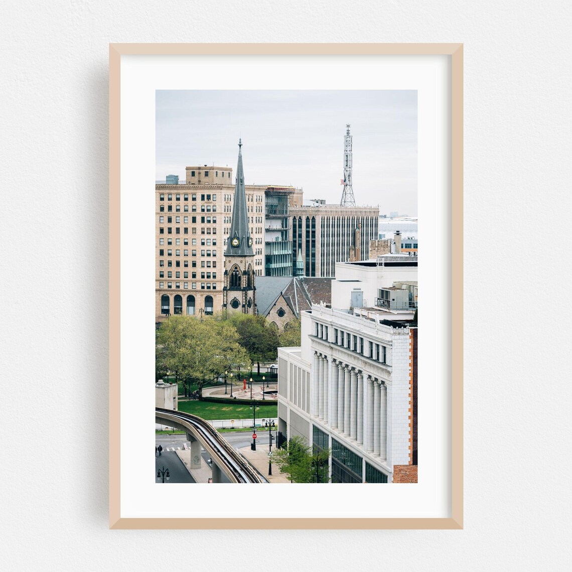 Detroit Michigan Downtown Cityscape Church Steeple Photo Poster