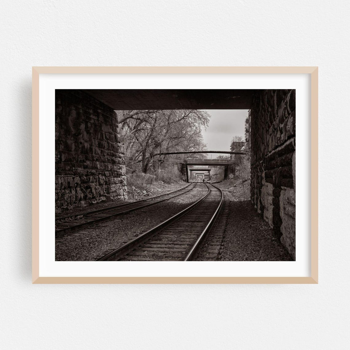 Minneapolis Stone Railway Underpass Sepia Photography Poster