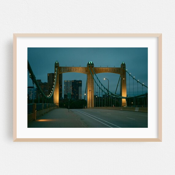 Minneapolis Hennepin Avenue Bridge Night City Lights Photo Poster