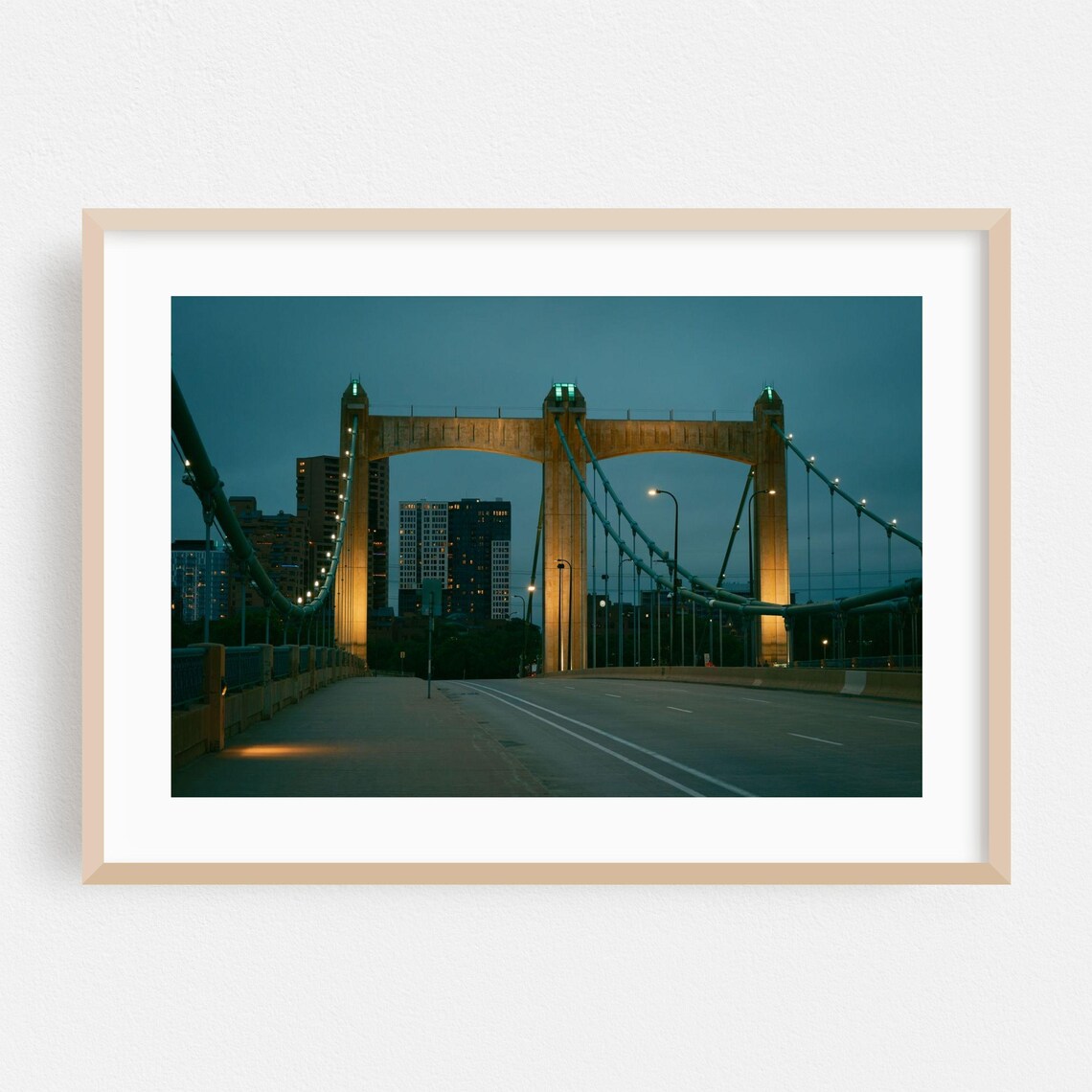 Minneapolis Hennepin Avenue Bridge Night City Lights Photo Poster