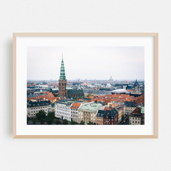 Copenhagen Denmark Old Town Rooftops Church Spire Skyline Photo Poster