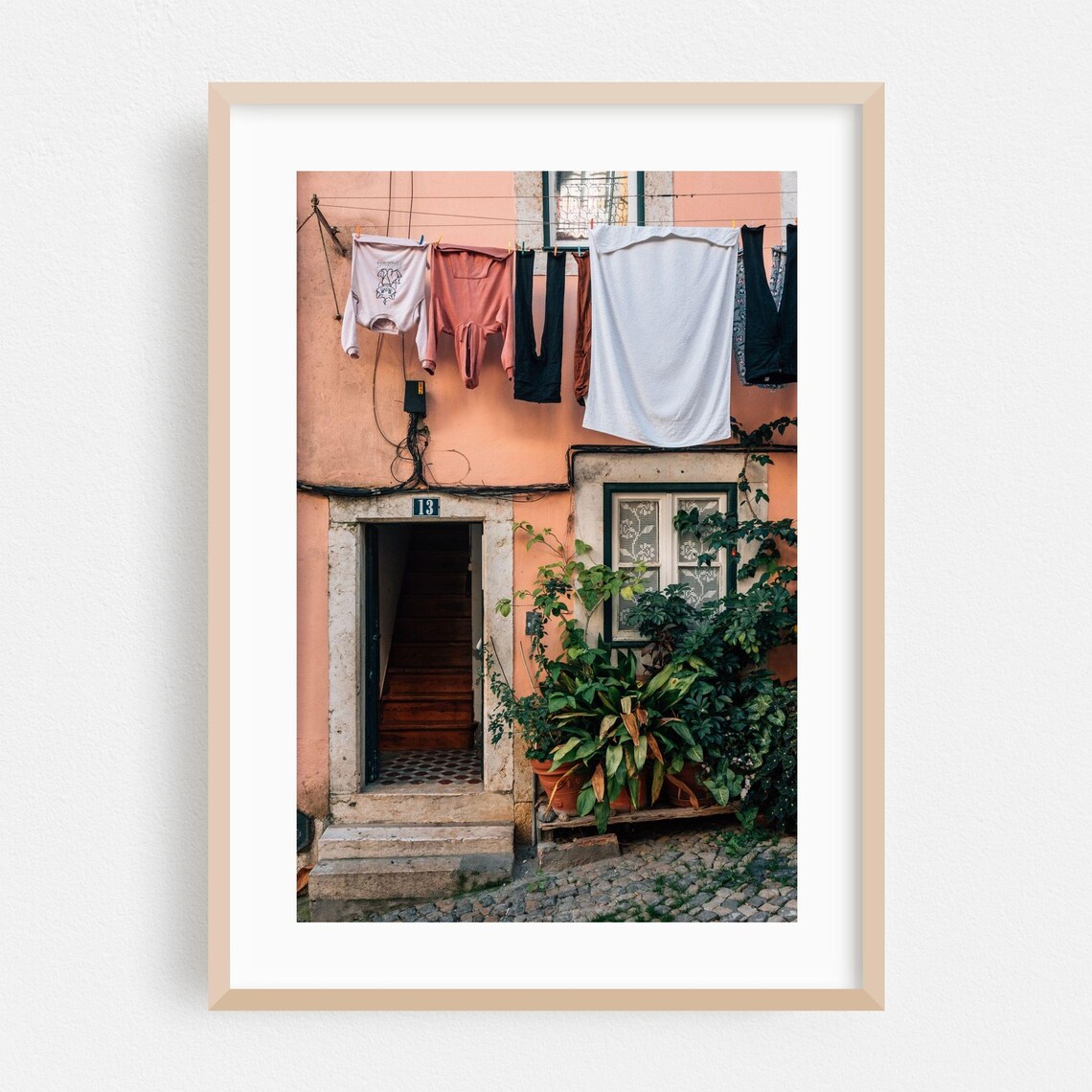 Old European Street with Laundry Line Charming Photography Poster