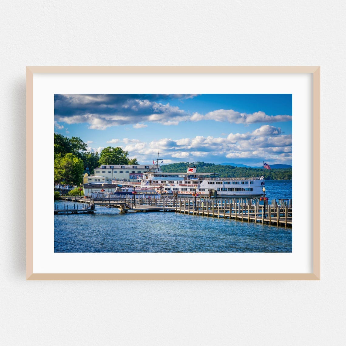 New Hampshire Lakeside Steamer Boat Dock Summer Sun Photo Poster
