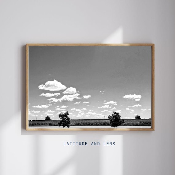 Big Sky Country Road Black White Clouds Landscape Photo Print