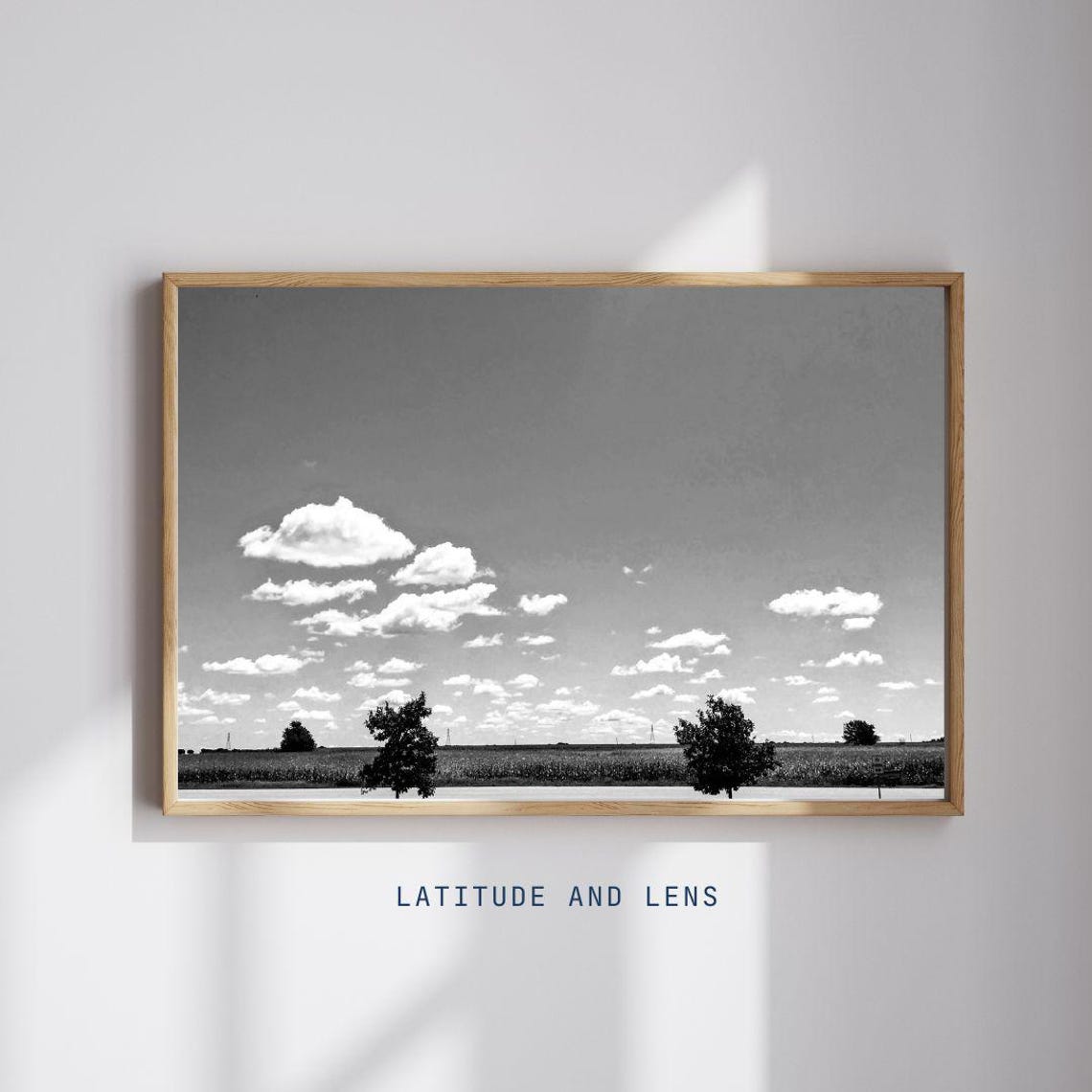 Big Sky Country Road Black White Clouds Landscape Photo Print