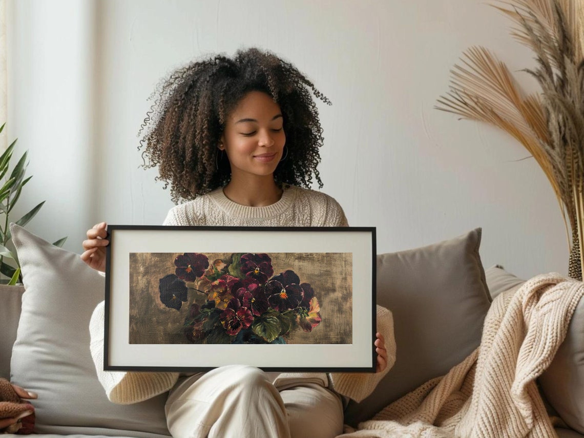 Pansy Art Floral In A Pot Wall Art Purple Flowers Bouquet Painting Oil Painting Wall Art Art Print - Image 3