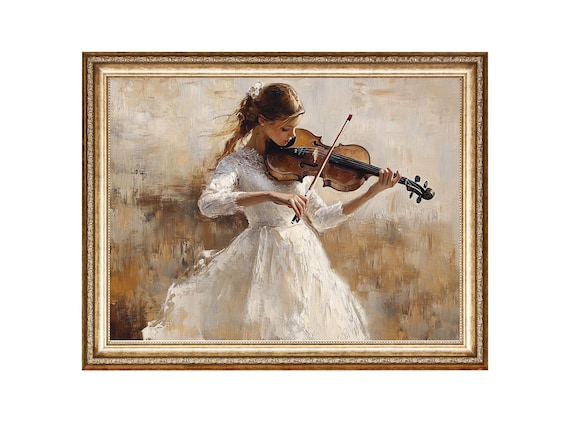 Young Violinist in White Dress Classical Music Performance Art Poster