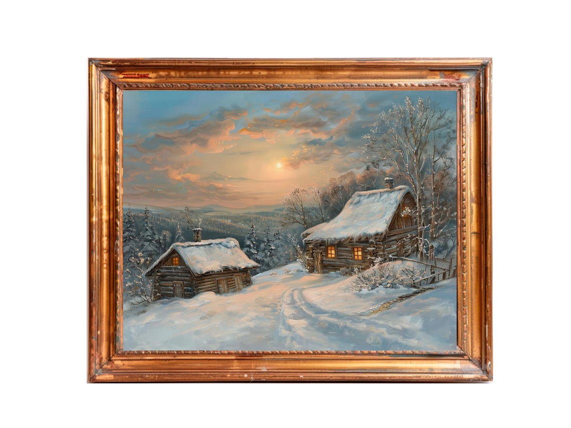 Snowy Forest Winter Scene Art Winter Landscape Vintage Prints Wall Art Horizontal Art - Image 3