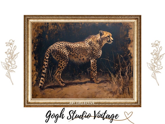 Cheetah Vintage Oil Painting Art Print