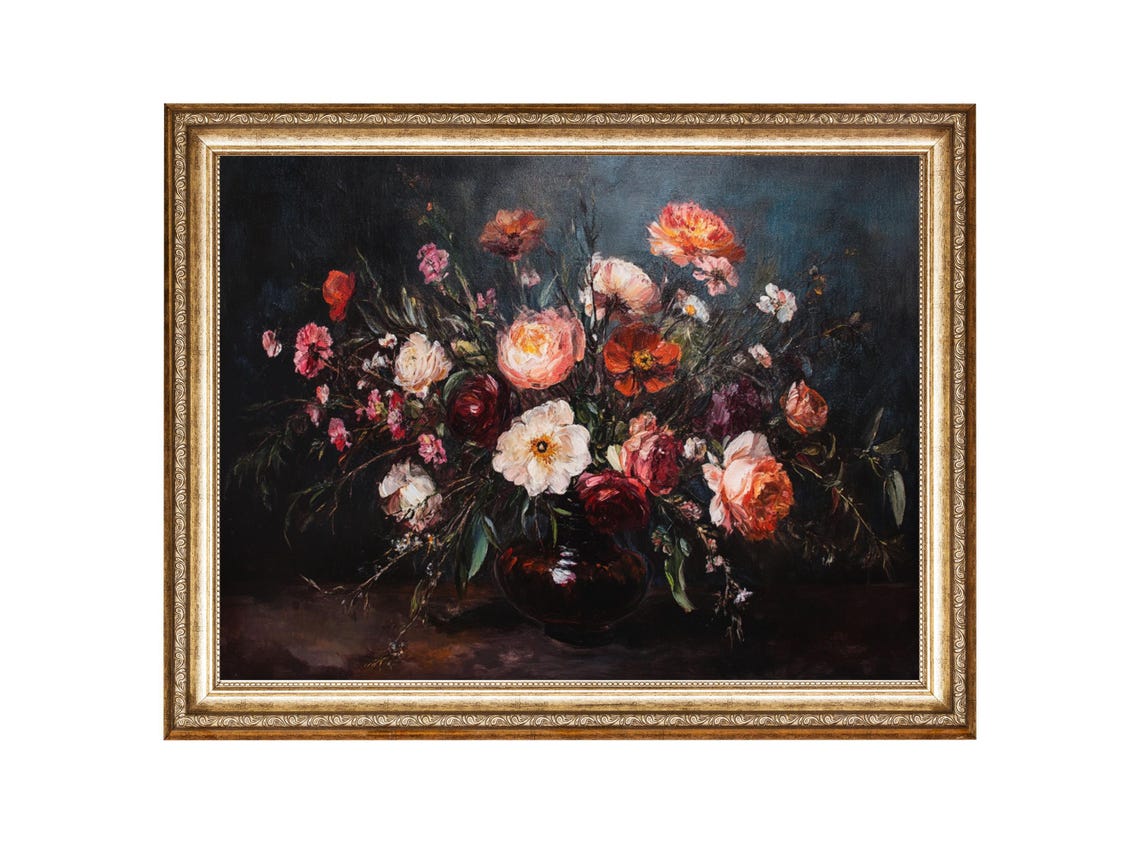 Vintage Floral Art Still Life Art Vase Of Flowers Oil Painting Vintage Style Prints Cottage Core Gallery Wall Art Downloads