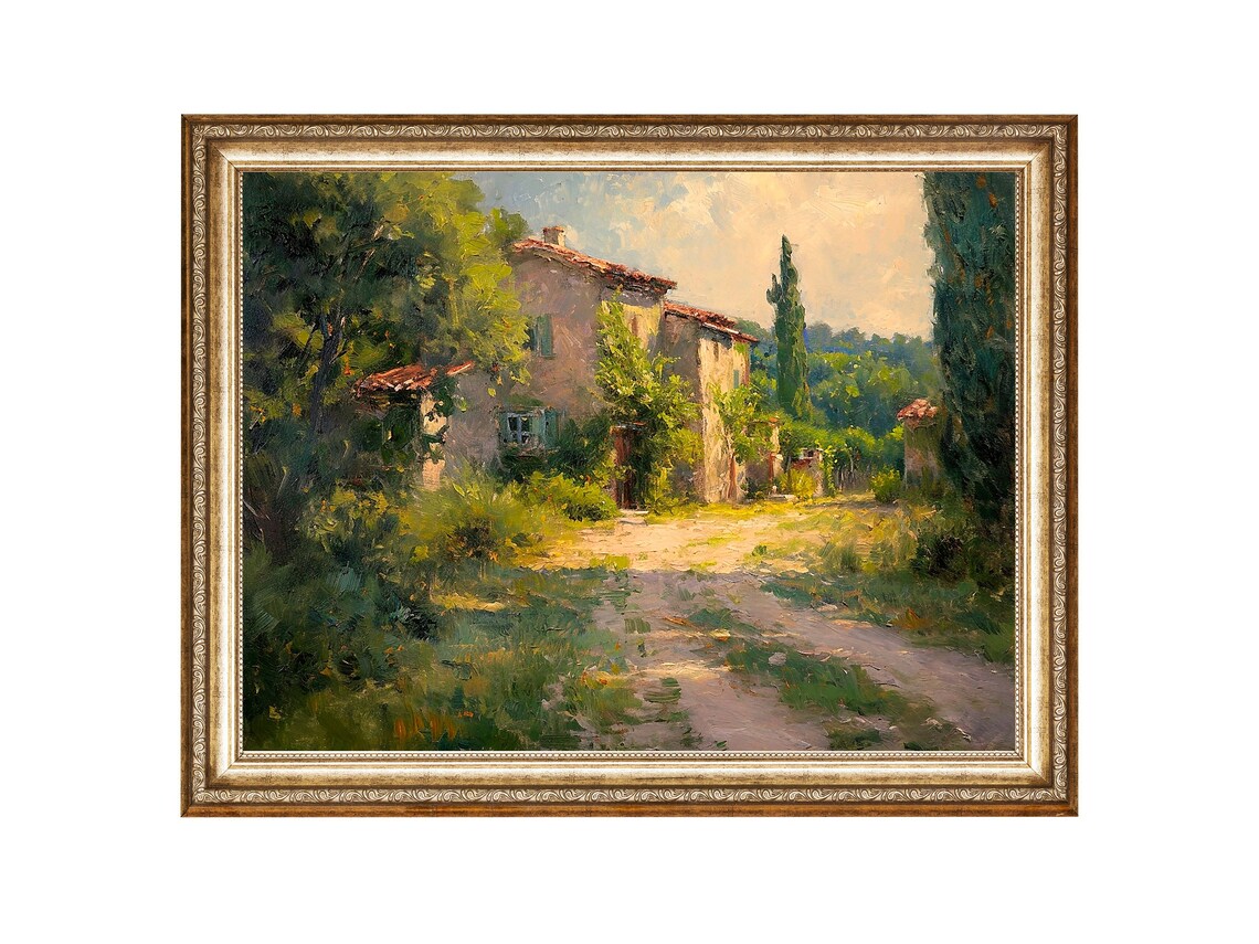 French Landscape Painting Provence Art Village Painting Vintage Oil Painting Wall Art Print