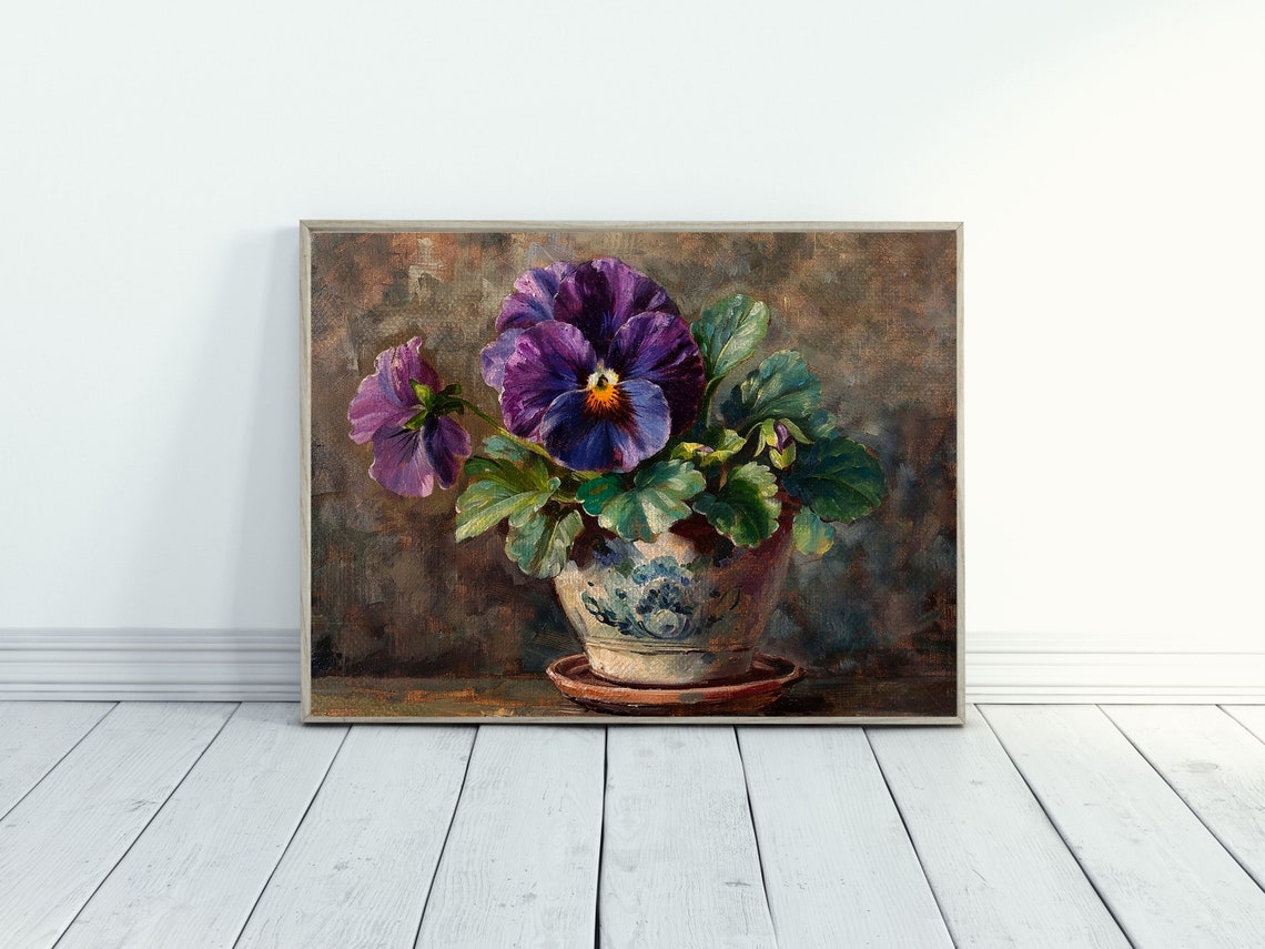 Pansy Flower Pot Vintage Floral Wall Art Print - Image 2