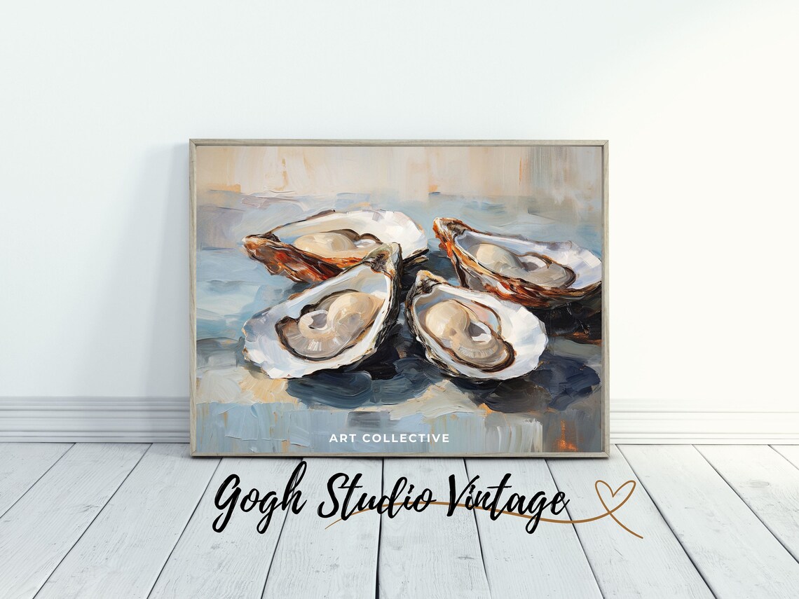 Vintage Oyster Still Life Oil Painting, Kitchen Art - Image 3