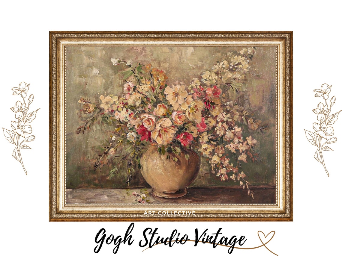 Vintage Floral Still Life in Vase, Kitchen Art Print
