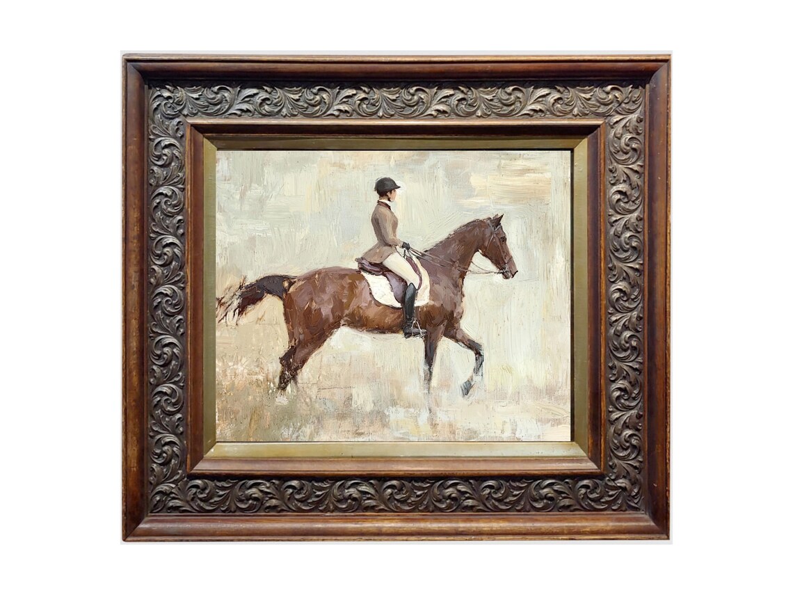 Equestrian Painting, Vintage Cowboy Decor - Image 2