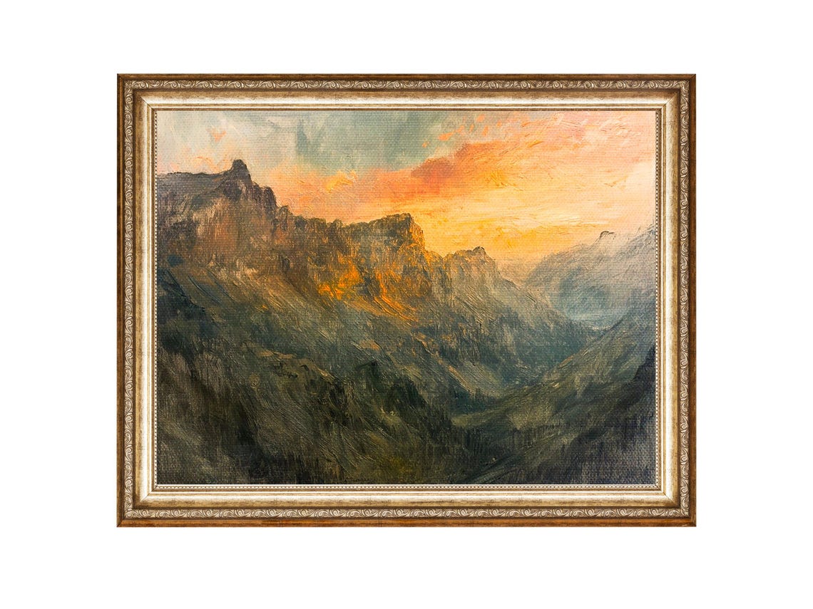 Rocky Mountain Art Mountains Sunset Moody Wall Art Vintage Prints Wall Art Horizontal Art