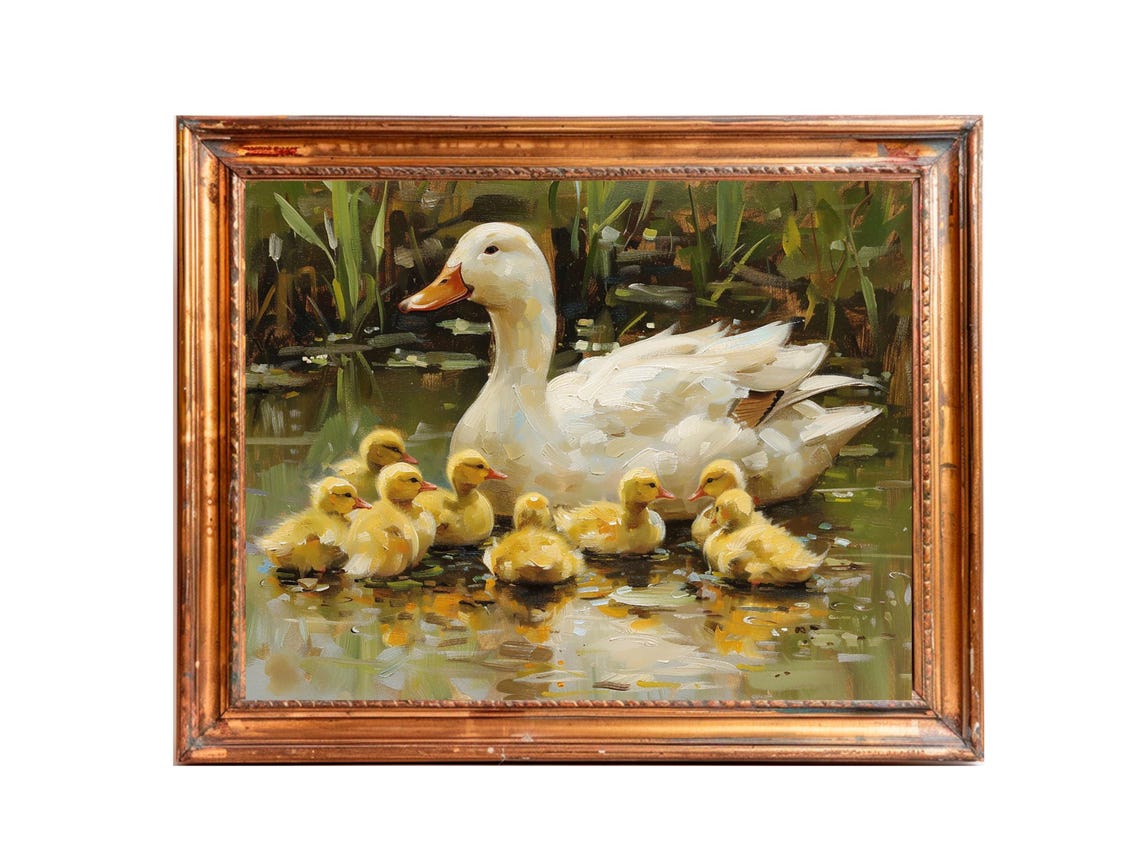 Duck Pond Vintage Oil Painting, Nature Art Print - Image 3