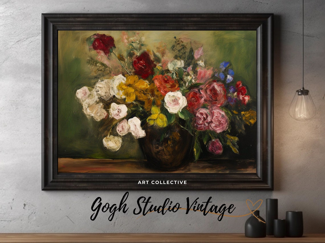 Renoir Inspired Floral Elegance Of A Captivating Still Life Impressionist Oil Frame Tv Art - Image 3