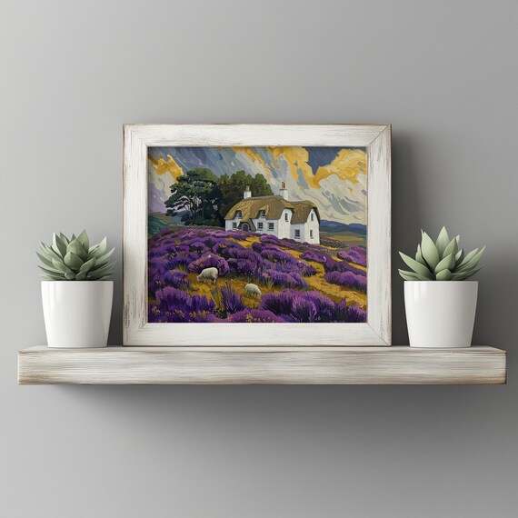 Thatched Cottage On Heather Hill With Lavender Fields Poster
