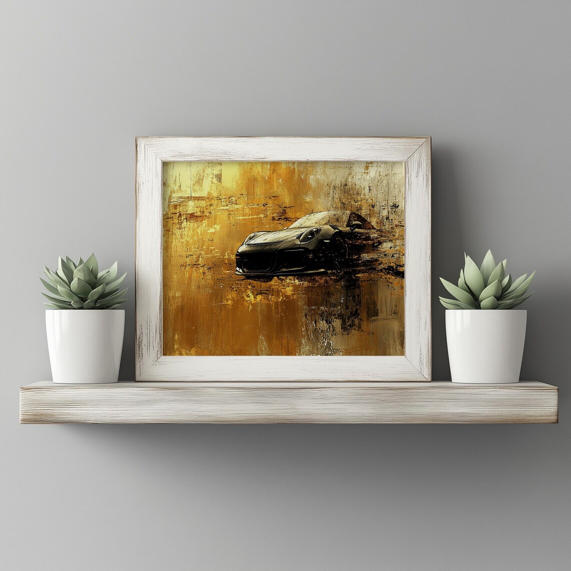 Porsche 911 Sports Car Abstract Gold Textured Painting Poster