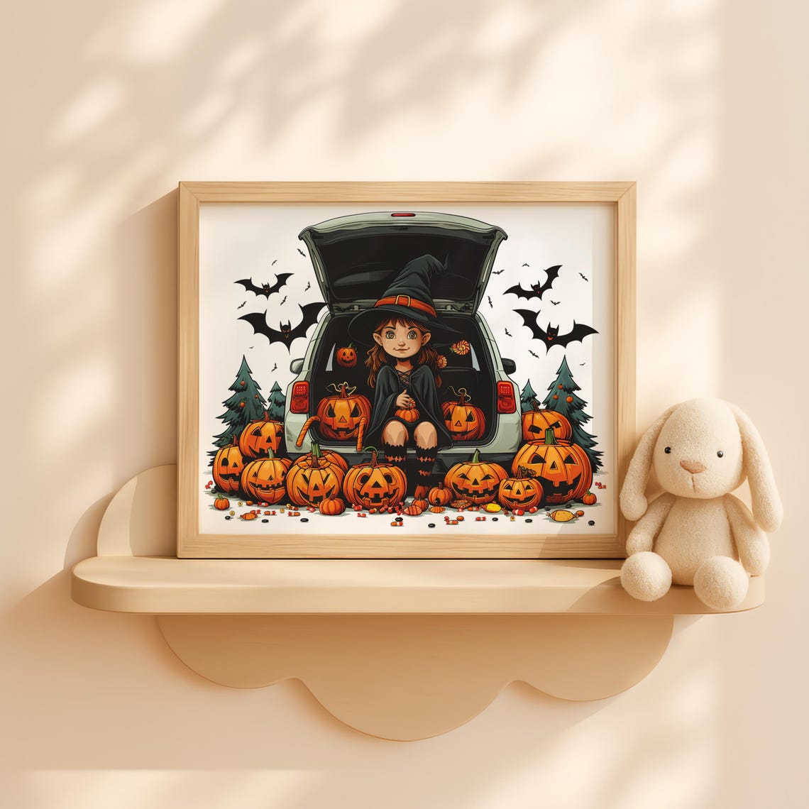 Halloween Trunk Or Treat Wall Art Kid In Witch Hat With Pumpkins Fall Car Cute Decor For Kids