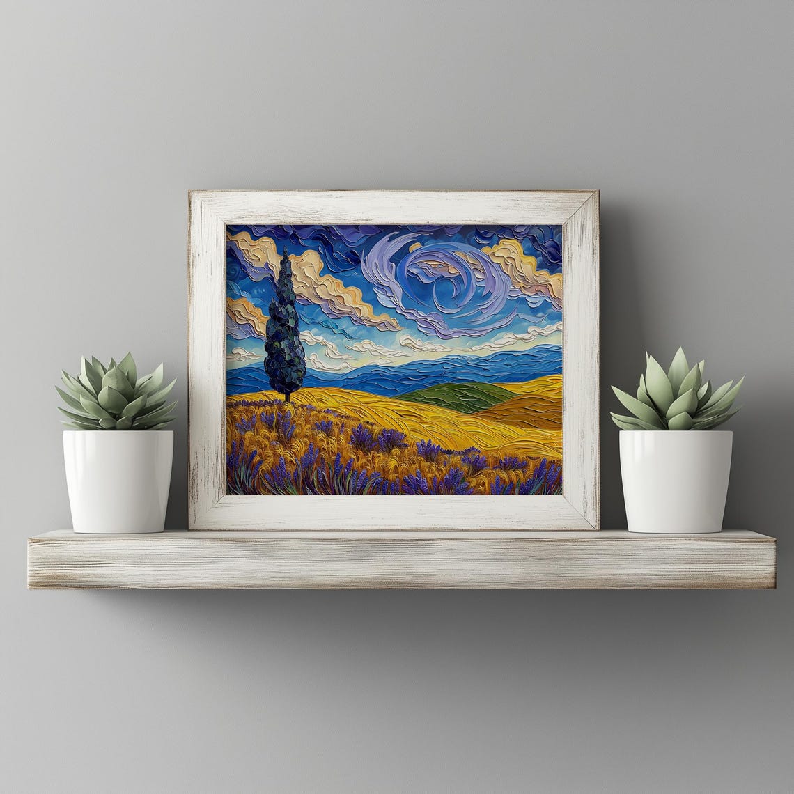 Lavender Field Cypress Tree Swirling Dramatic Sky Art Poster