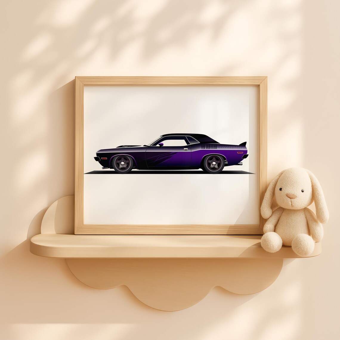 Purple Dodge Challenger Muscle Car Nursery Poster Vintage Boys Room Art