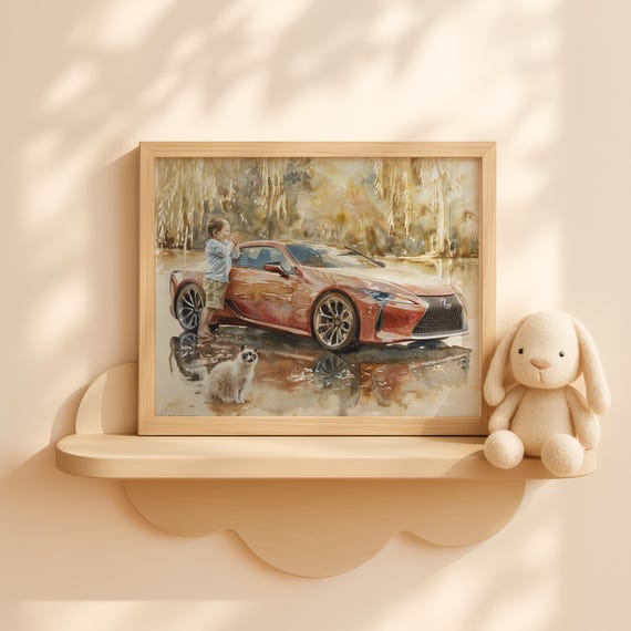 Baby Boy Clapping On Forest Road Fall Wall Art Print Rustic Nursery Decor Watercolor Kid Artwork Room Painting