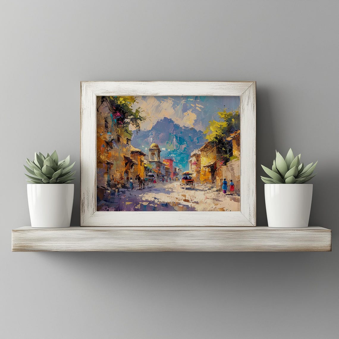 Sunlit Old Town Street Church Dome Impressionist Painting Poster