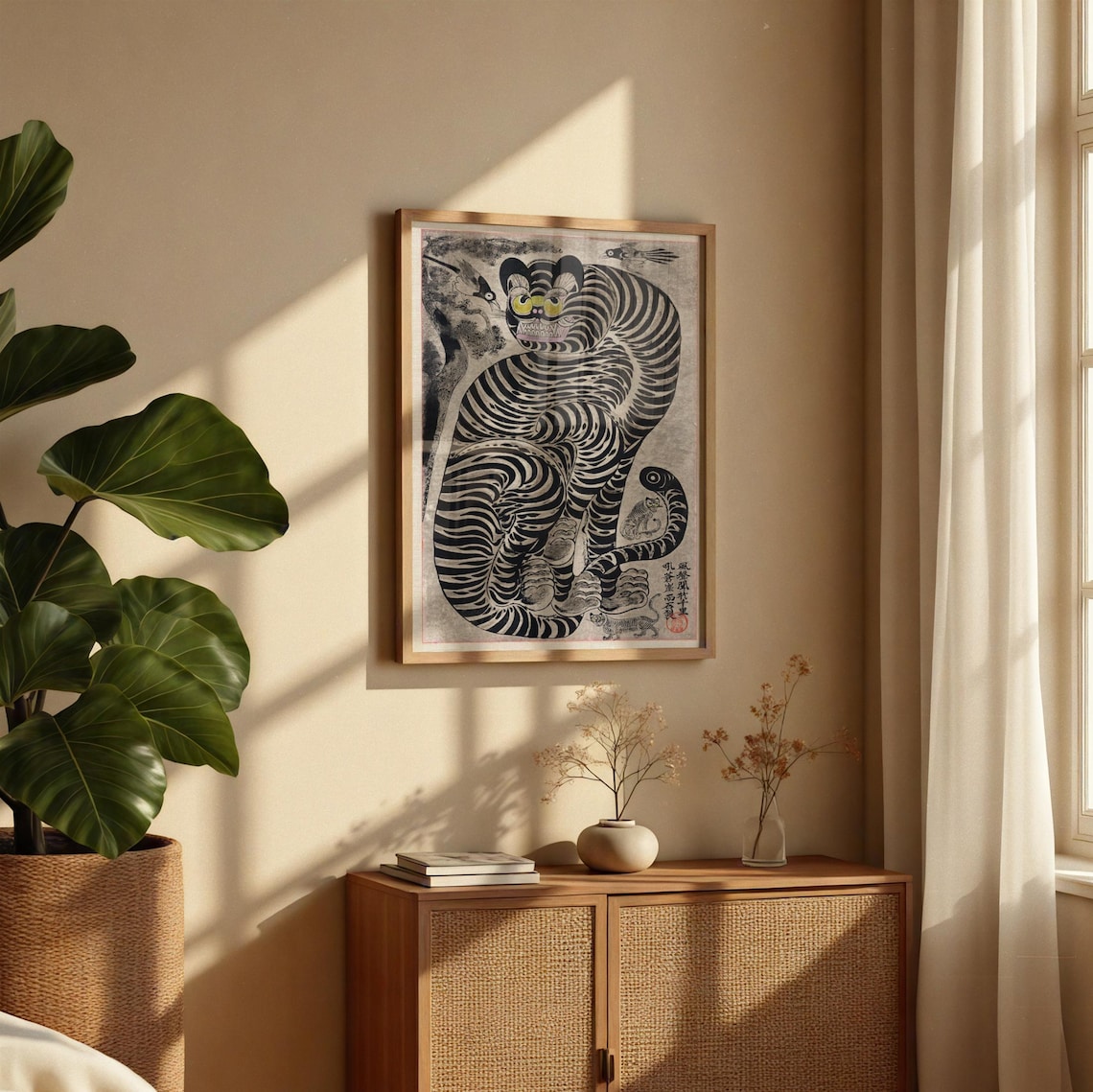 Traditional Korean Folk Art Tiger, Vintage Asian Decor - Image 2