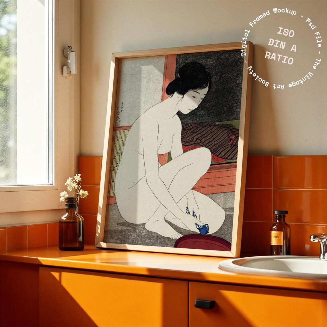 Din A Retro Orange Bathroom Frame Mockup Bathroom Frame Mockup For Prints And Artwork Vintage Poster Mockup The Olivia Mockup - Image 3