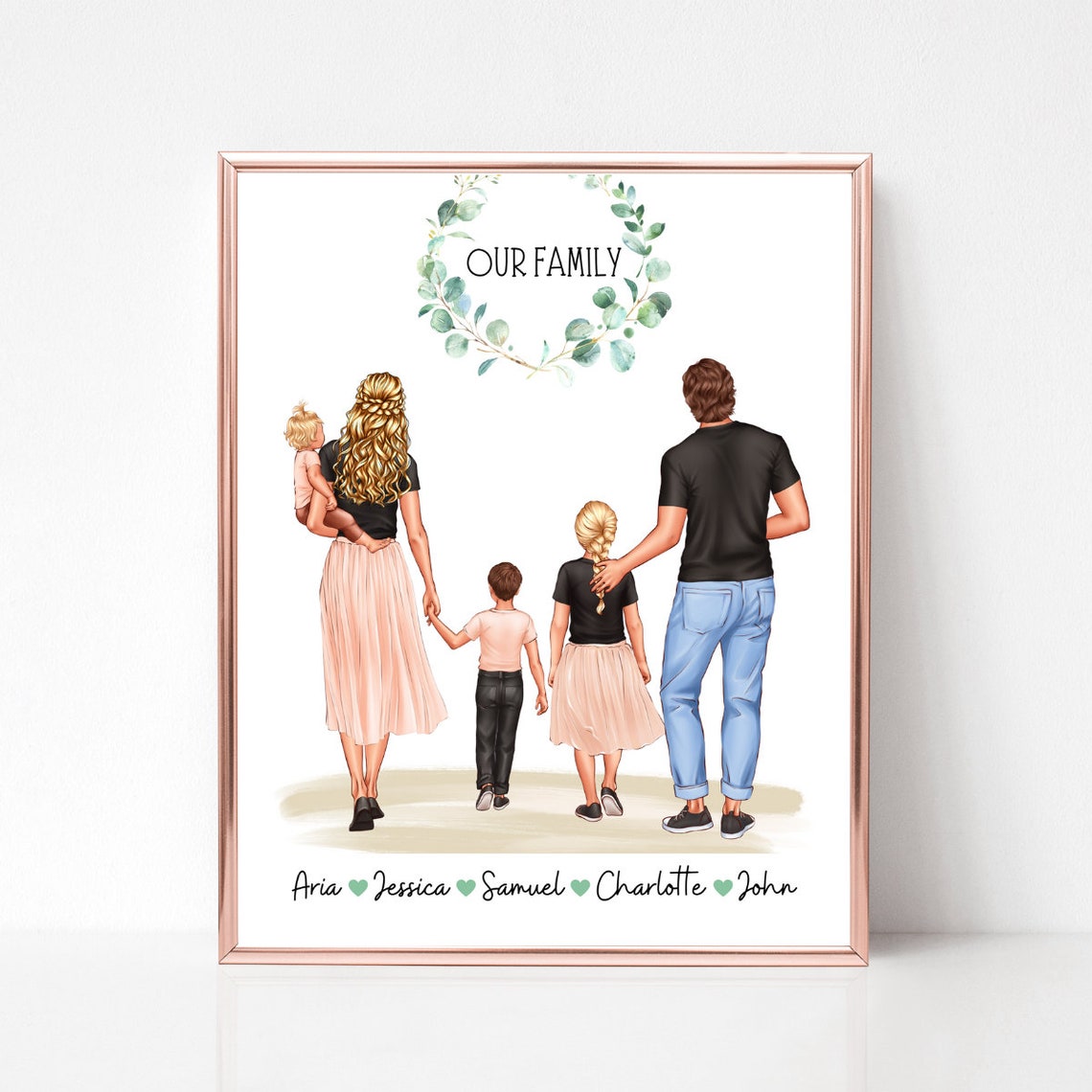 Personalized Our Family Watercolor Portrait With Names Gift Poster
