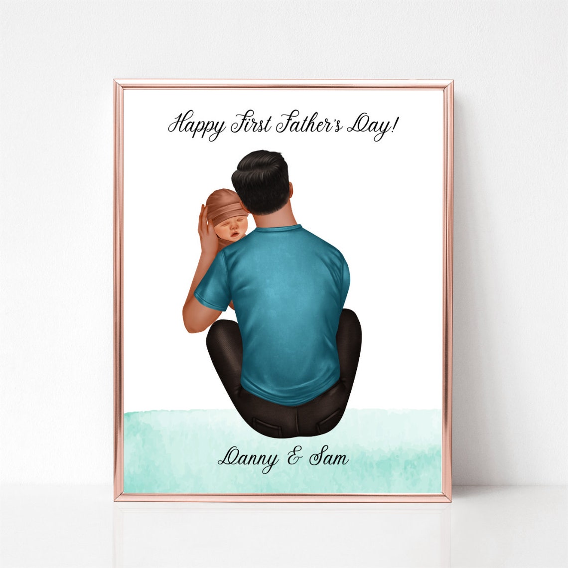 Happy First Father's Day Dad And Baby Personalized Portrait Poster - Image 2