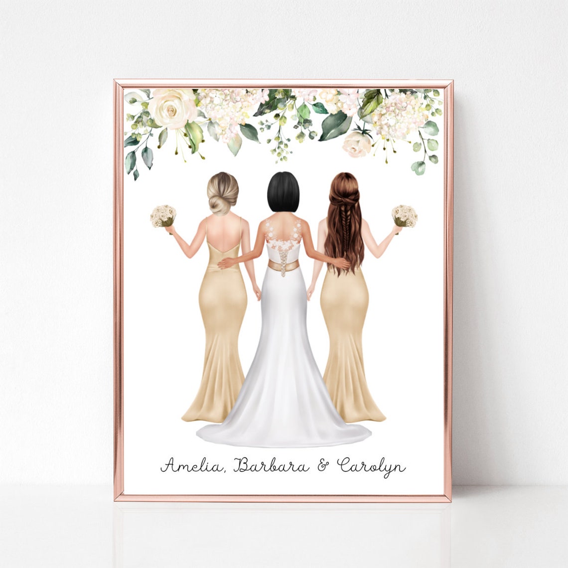 Custom Bride And Bridesmaids Gold Dresses Wedding Party Poster