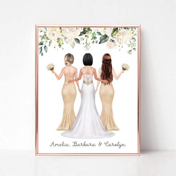 Custom Bride And Bridesmaids Gold Dresses Wedding Party Poster