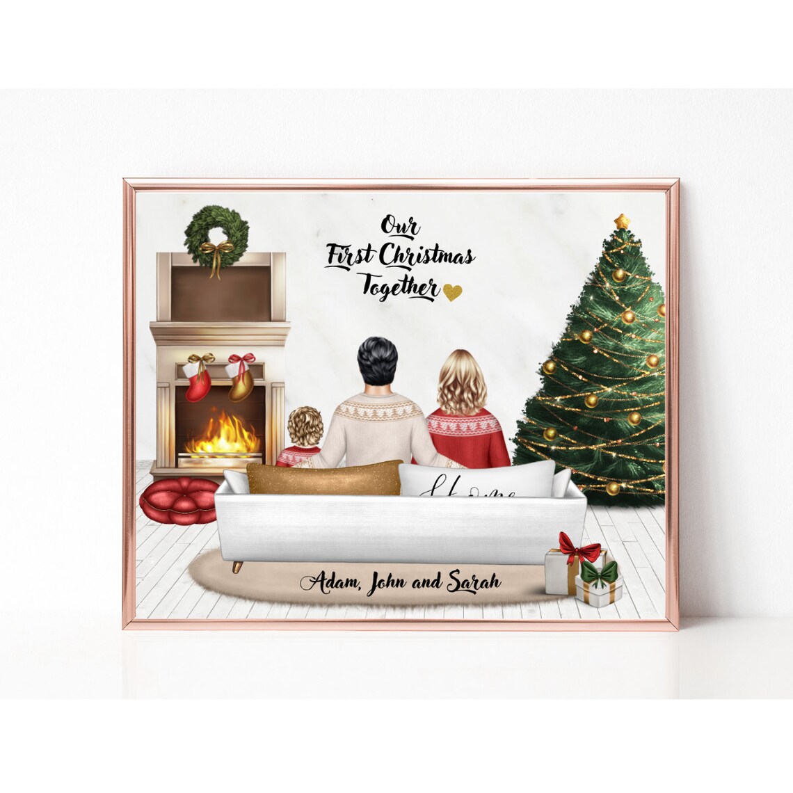 Our First Christmas Together Family Holiday Sofa Scene Poster