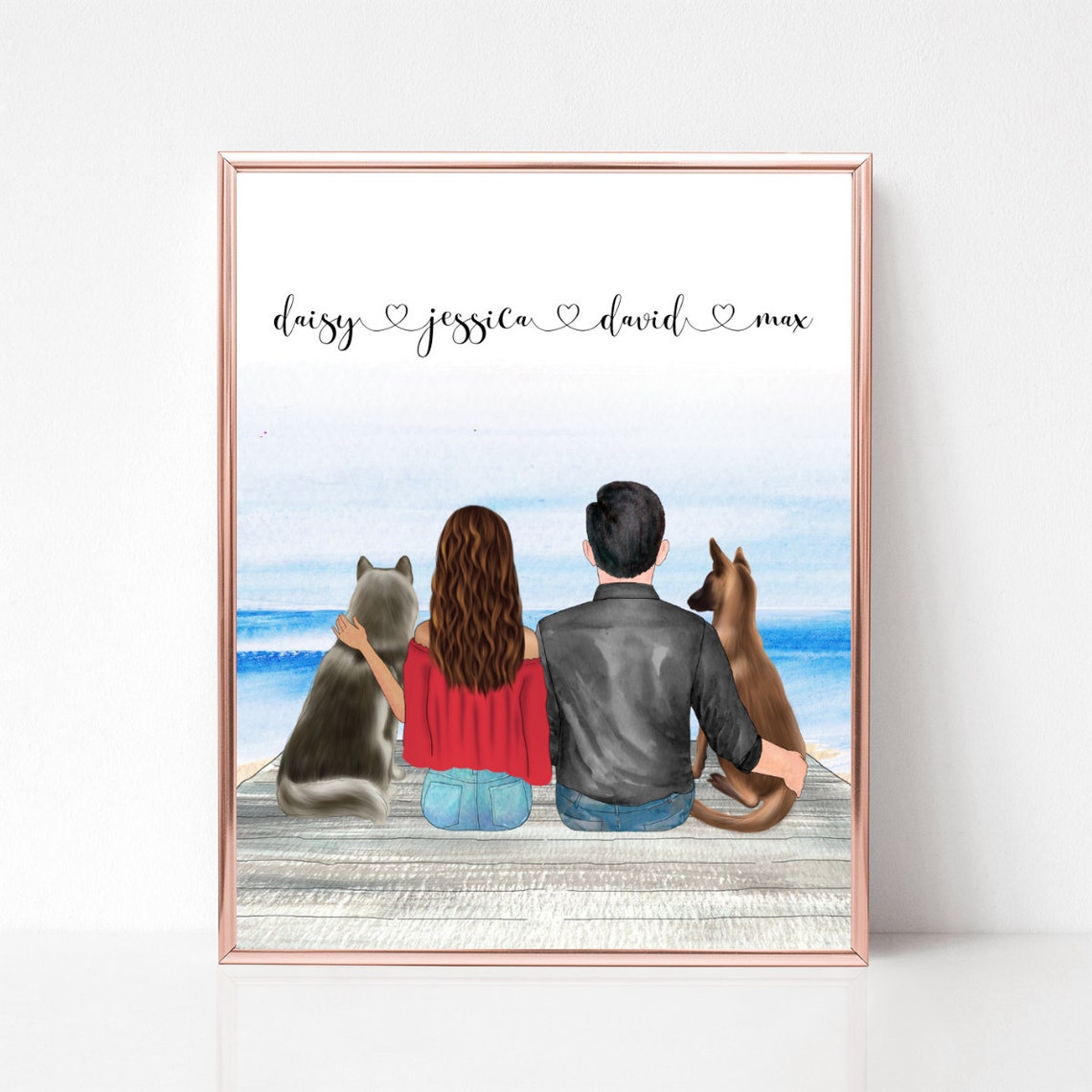 Personalized Couple With Dogs Beach Anniversary Family Poster