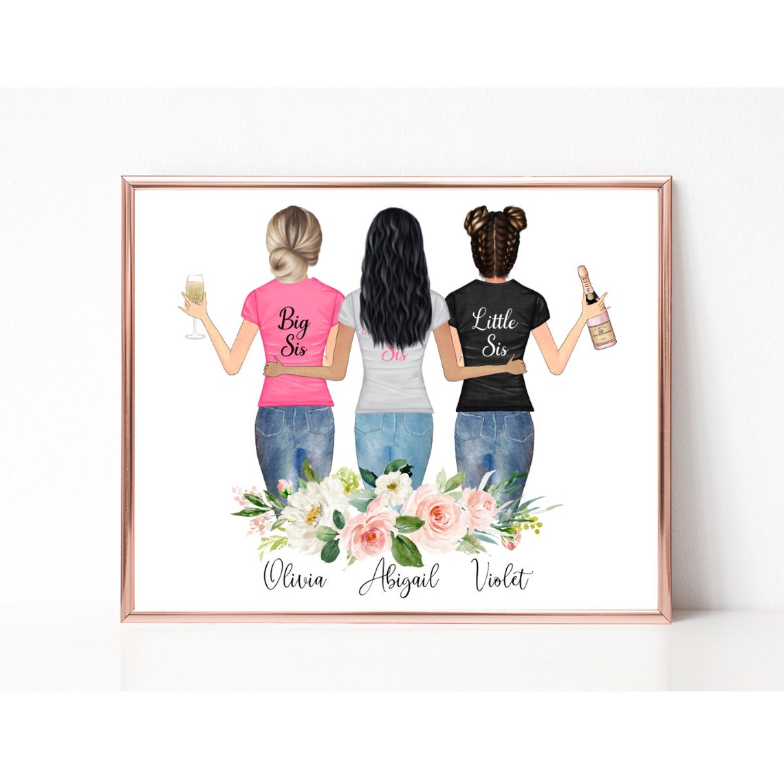 Big Sis Middle Sis Little Sis Custom Sisters Wine Night Poster Art - Image 2