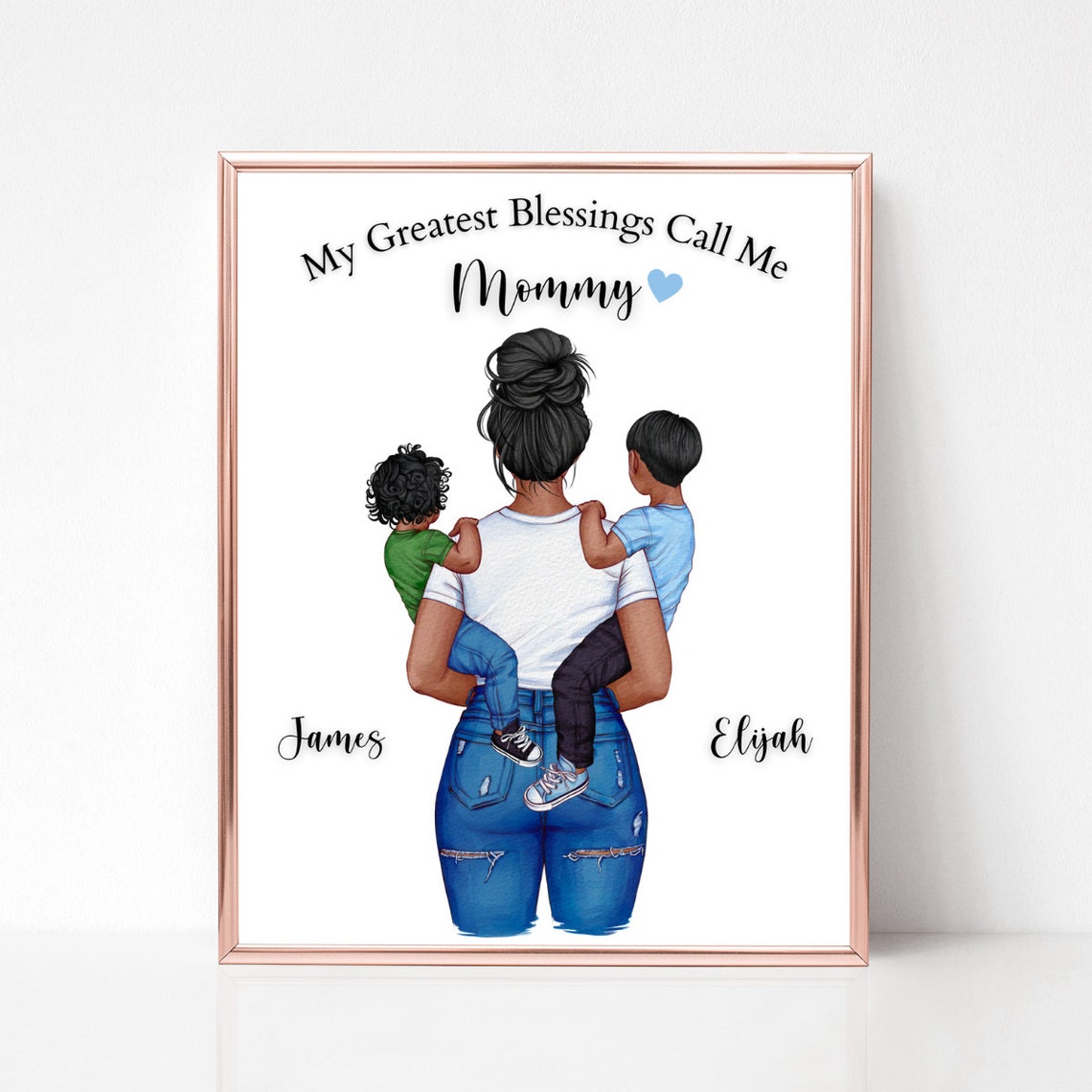 Custom Mom With Two Kids From Behind Mother's Day Portrait Gift Poster