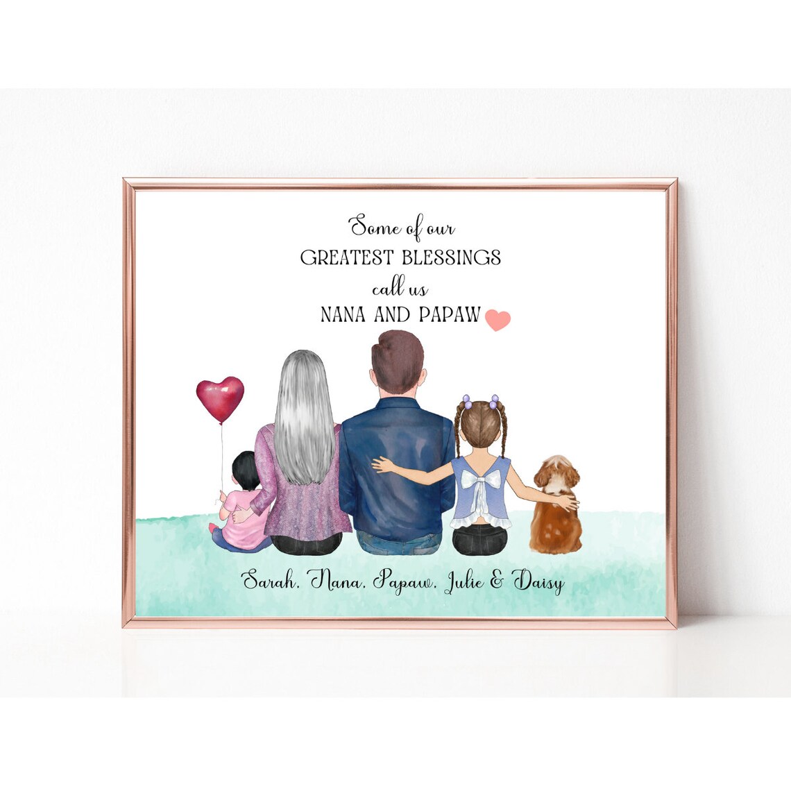 Personalised Grandparent Print Grandparents Gift Family Portrait With Pets Christmas Gift Mothers Day Grandchildren Personalized Print