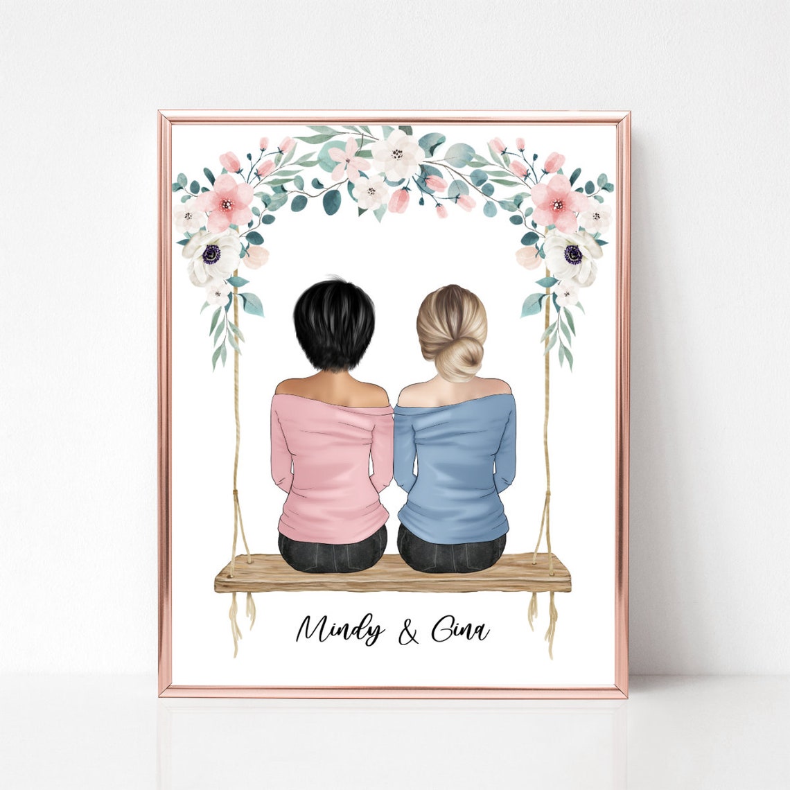 Best Friends Print Mother Daughter Portrait Personalized Friend Print Best Friend Picture Sisters Print Wedding Gift Bestie Picture - Image 3