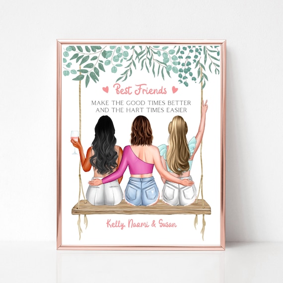 Three Best Friends On A Wooden Swing Under Hanging Greenery Poster