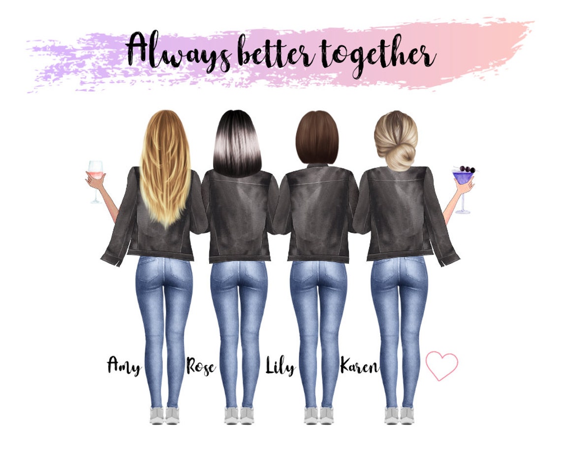 Four Best Friends In Leather Jackets With Drinks Back View Poster - Image 2