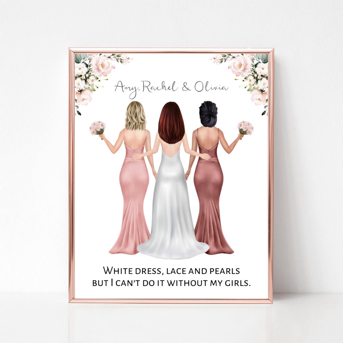 White Dress Lace and Pearls Bridesmaid Proposal Poster Gift for Her