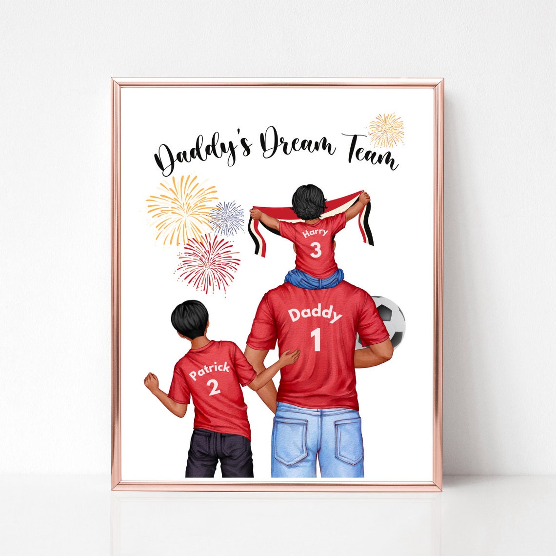Daddy's Dream Team Soccer Dad and Kids in Red Jerseys Poster - Image 3