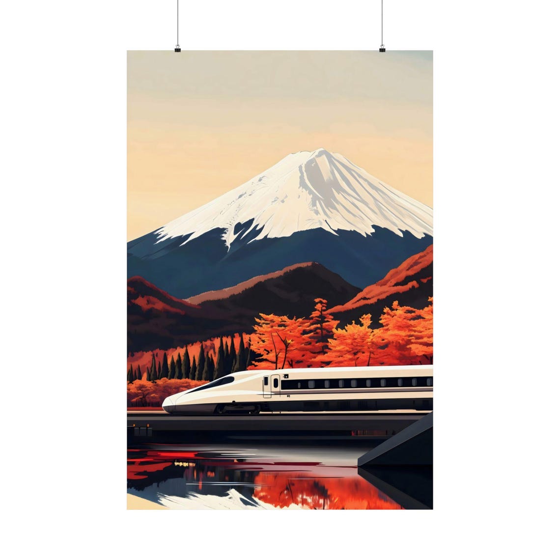Mount Fuji Shinkansen Autumn Forest Lake Mirror Travel Poster