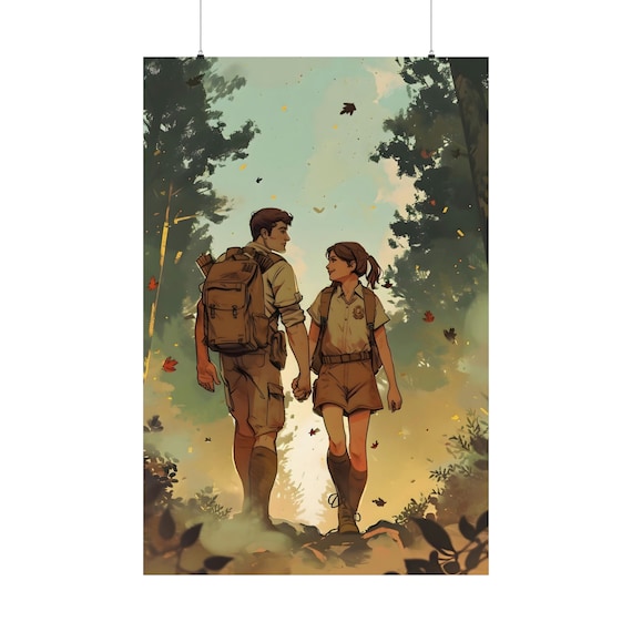 Girl Scout Valentine Day Poster 2 Dancing Pair Wall Art Unique Gift For Couples Print Avid Hiker Forest Hiking Love Decor Cute Home