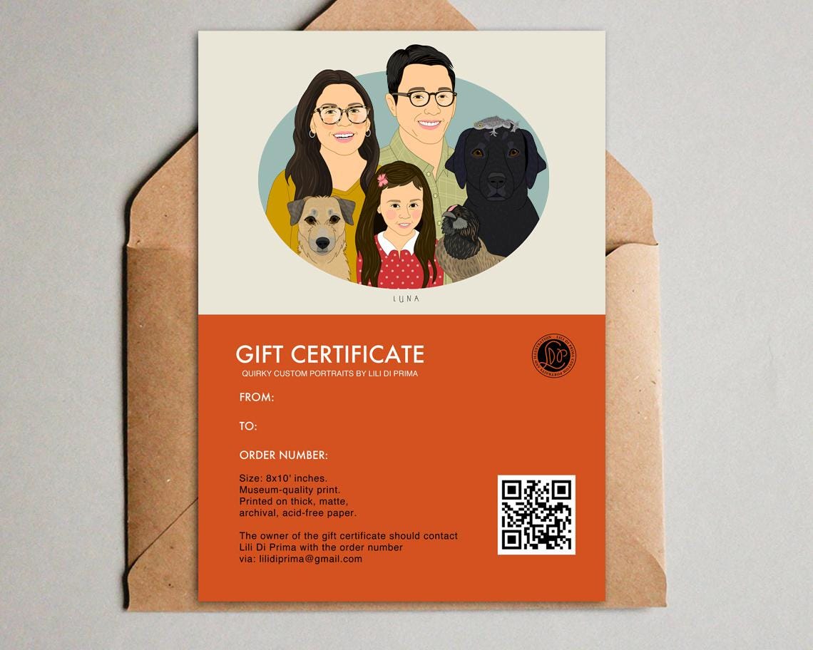 Gift Certificate for Quirky Custom Family Portrait 8x10 Art Print