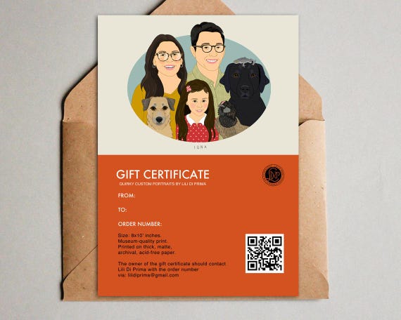 Gift Certificate for Quirky Custom Family Portrait 8x10 Art Print