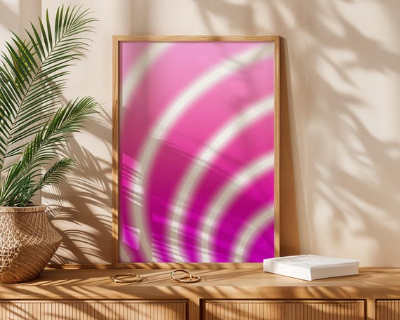 Pink Abstract Wall Art Hot Gradient Print Modern Minimalist Digital Download Girly Aesthetic Poster Swirl Line Home Decor